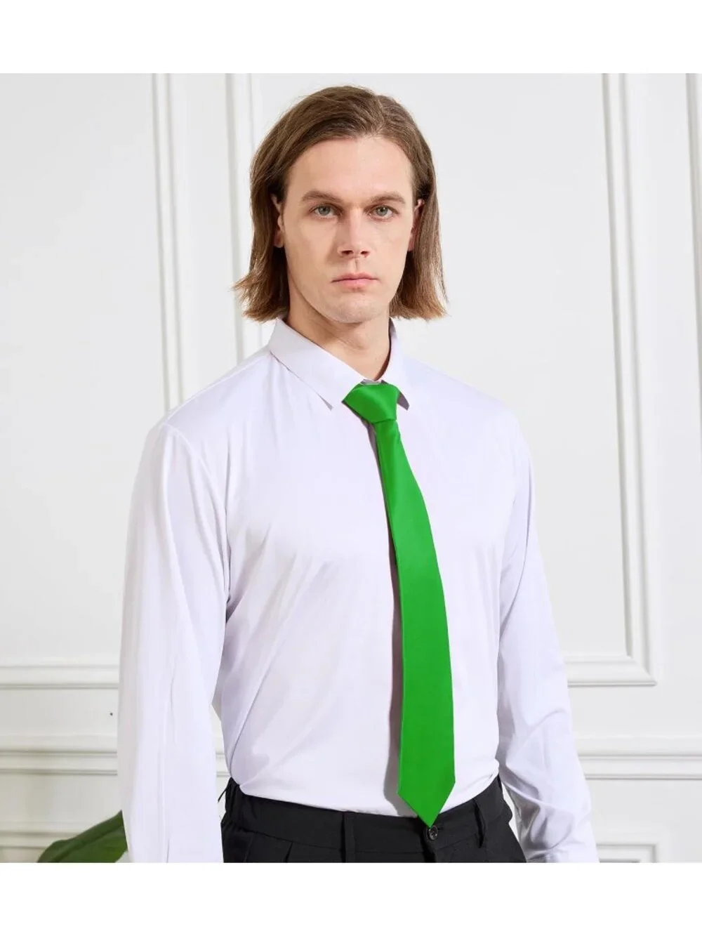 Men's Green Solid Microfiber Plain Formal Silk Necktie For Business Dress Tie